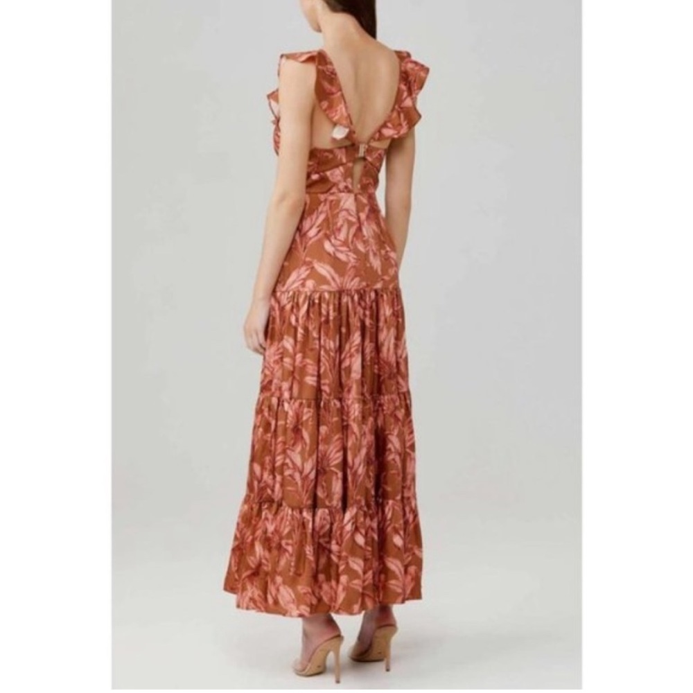 New Significant Other Maxi Dress Soller Palm Tree Print Orange Layered Hem - Picture 3 of 4
